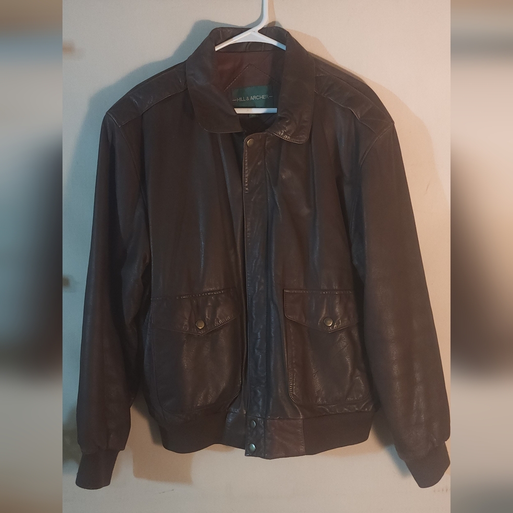 Brown Leather Bomber Jacket